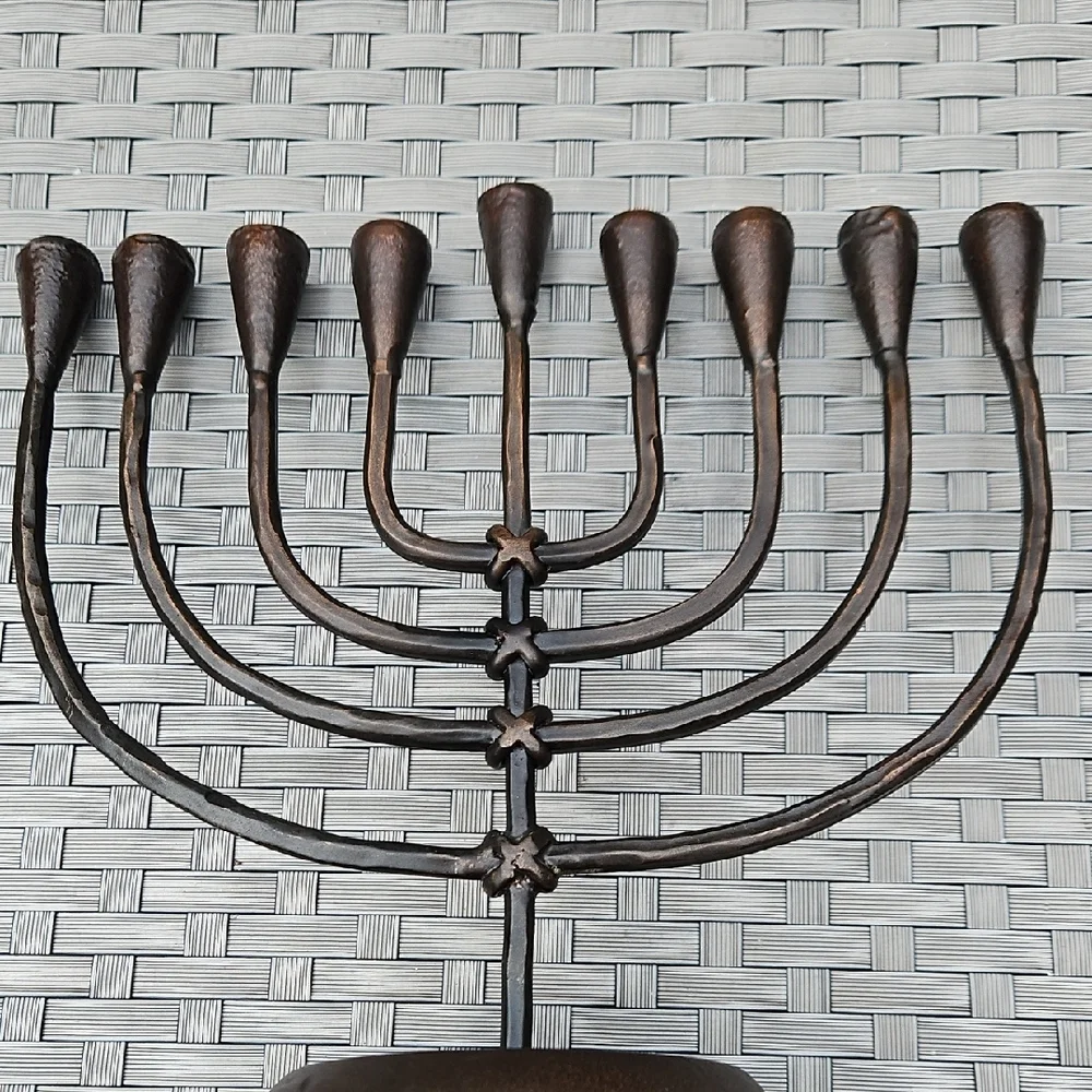 Vintage Crate&Barrel Hanukkah Jewish Menorah Antique Bronze Wrought Iron Holder